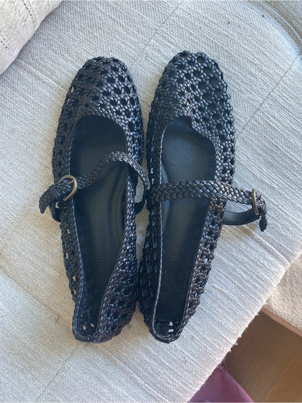 Braided Mary Jane Flats in Black - EUC